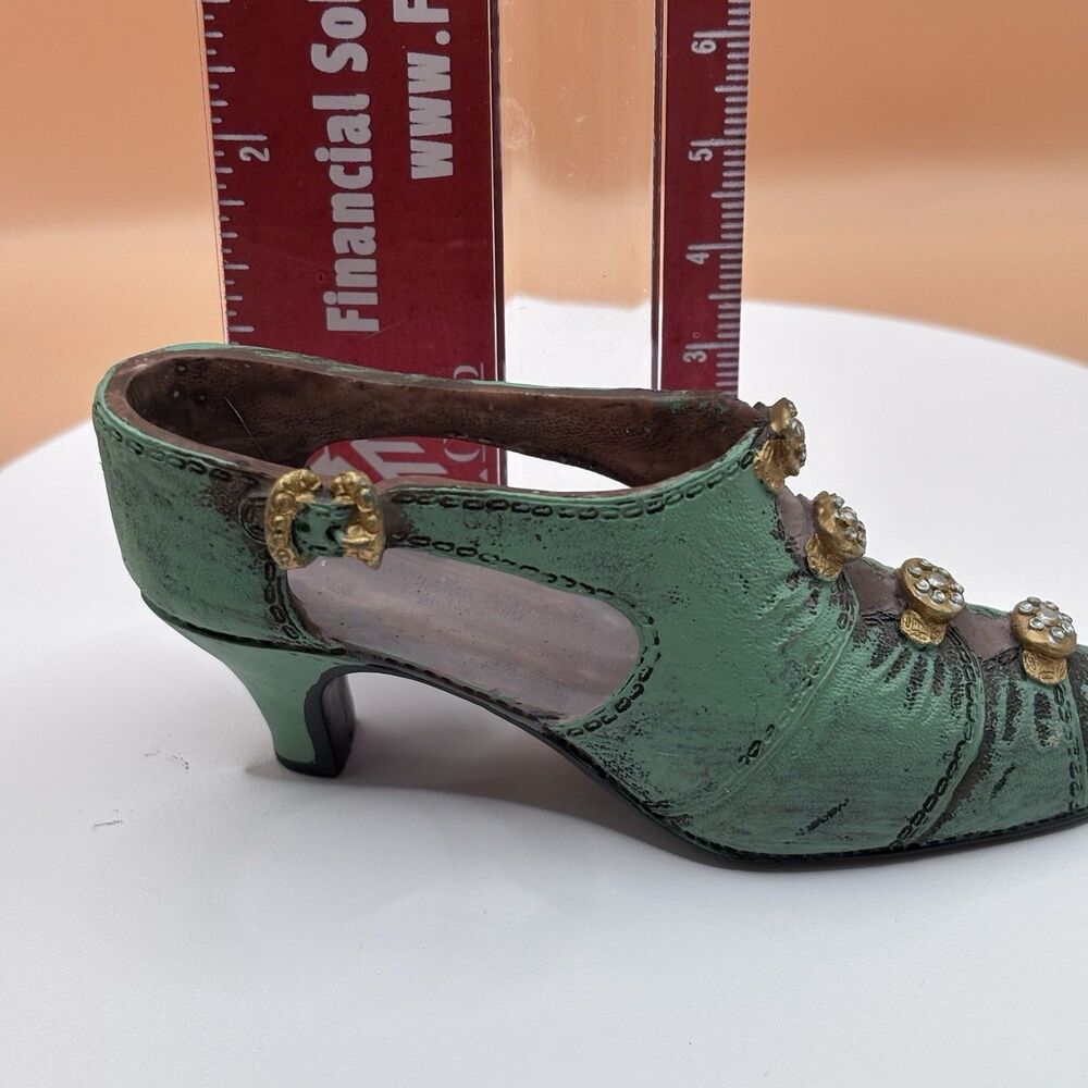Vintage Style Miniature Shoe Sculptures Pink Floral & Teal Rhinestone Decorative - Picture 8 of 16